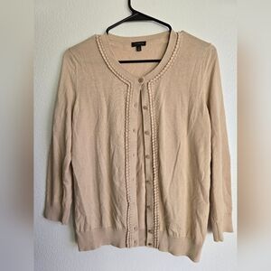 Talbots Tan Cardigan Sweater with Braided Trim